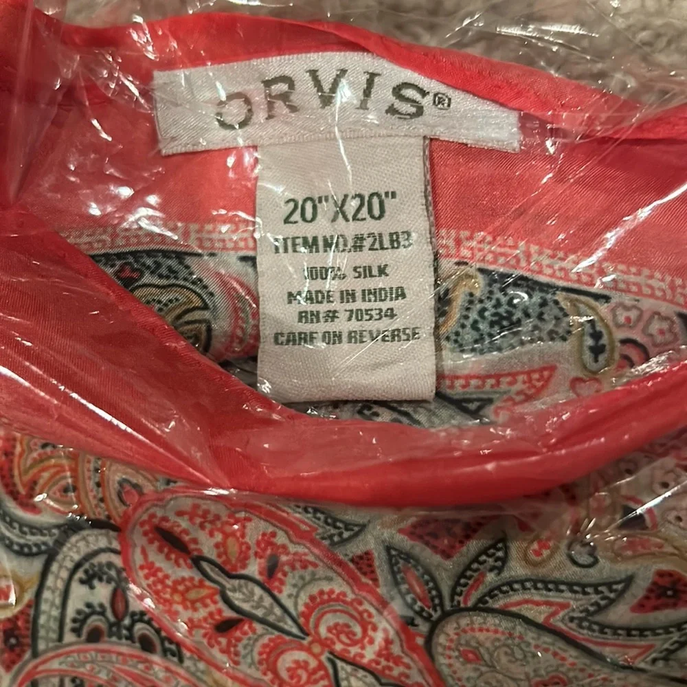 Orvis Paisley Printed 100% Silk Scarf 20“x20“_4